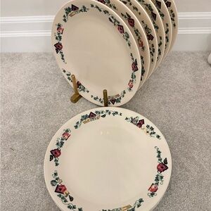 Corelle Cream garden home Dinner Plates with Floral and Birdhouse Design
